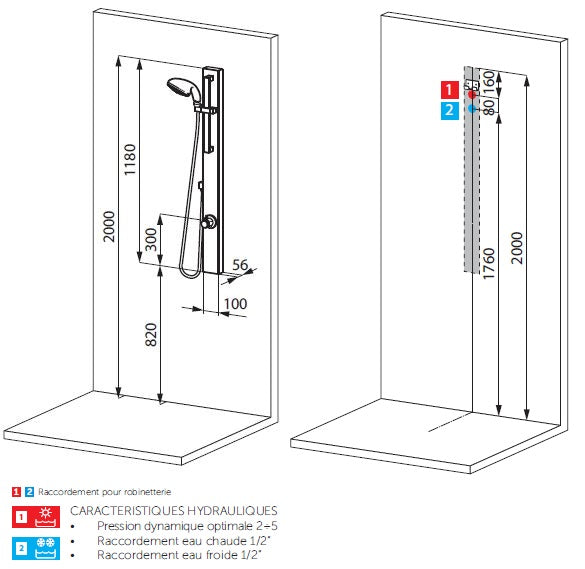 Colonne de douche suspendue mécanique novellini revif 118 cm - Clicktofournisseur.com