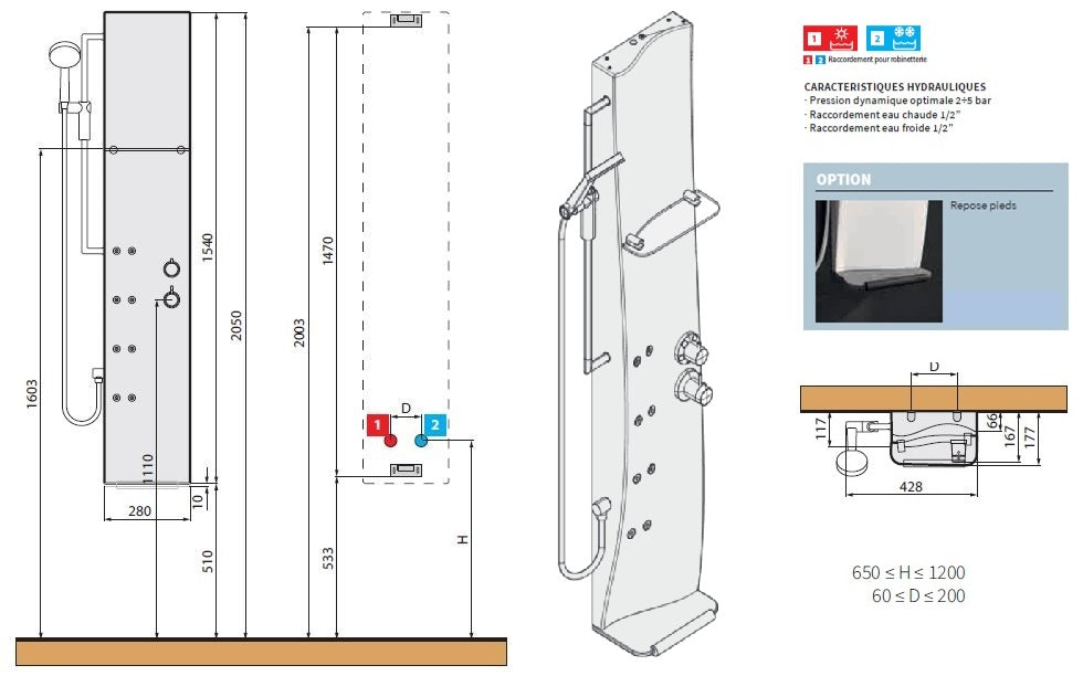 Colonne de douche thermostatique novellini dress 154 cm - Clicktofournisseur.com