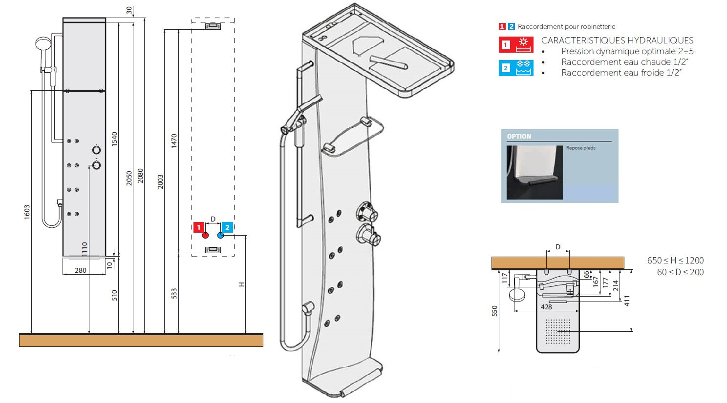 Colonne de douche thermostatique NOVELLINI DRESS S 158 cm clicktofournisseur.com