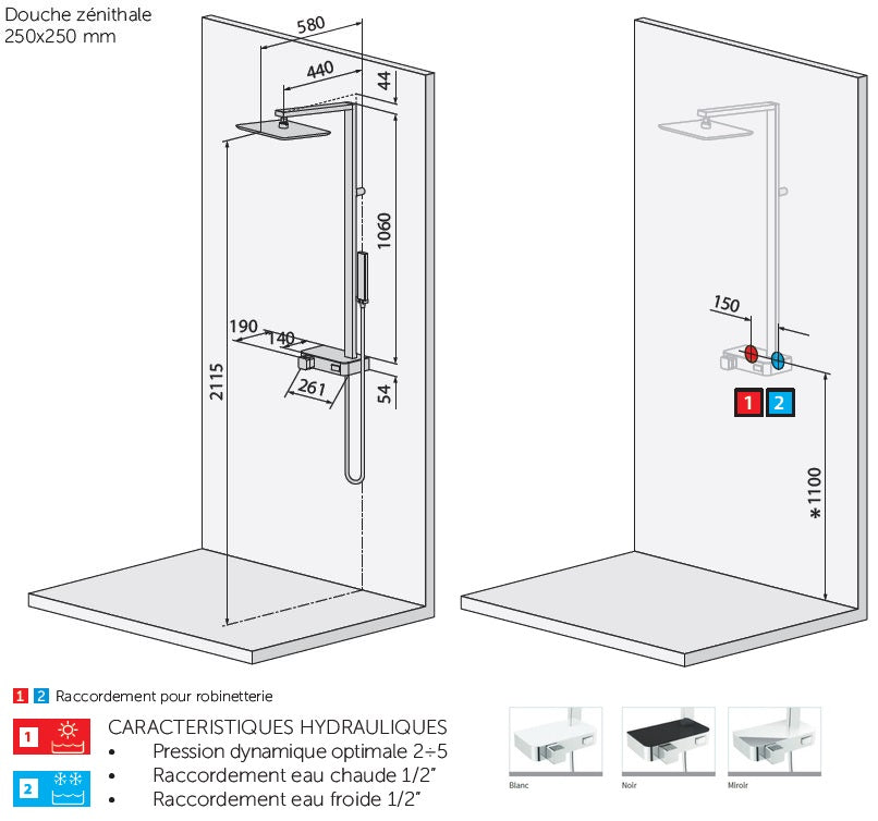 Colonne de douche thermostatique NOVELLINI FLOW 116 cm en chrome - tablette blanche clicktofournisseur.com