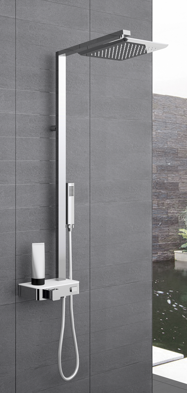 Colonne de douche thermostatique NOVELLINI FLOW 116 cm en chrome - tablette blanche clicktofournisseur.com