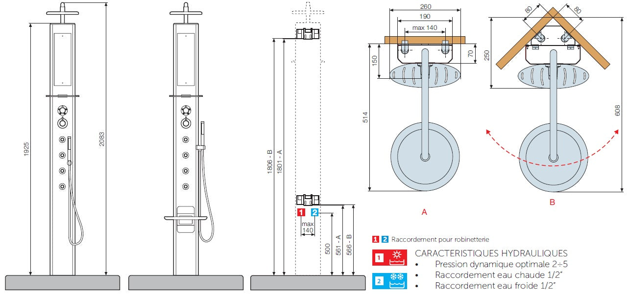 Colonne de douche thermostatique avec hydro-jets NOVELLINI THINK 1 210 cm clicktofournisseur.com