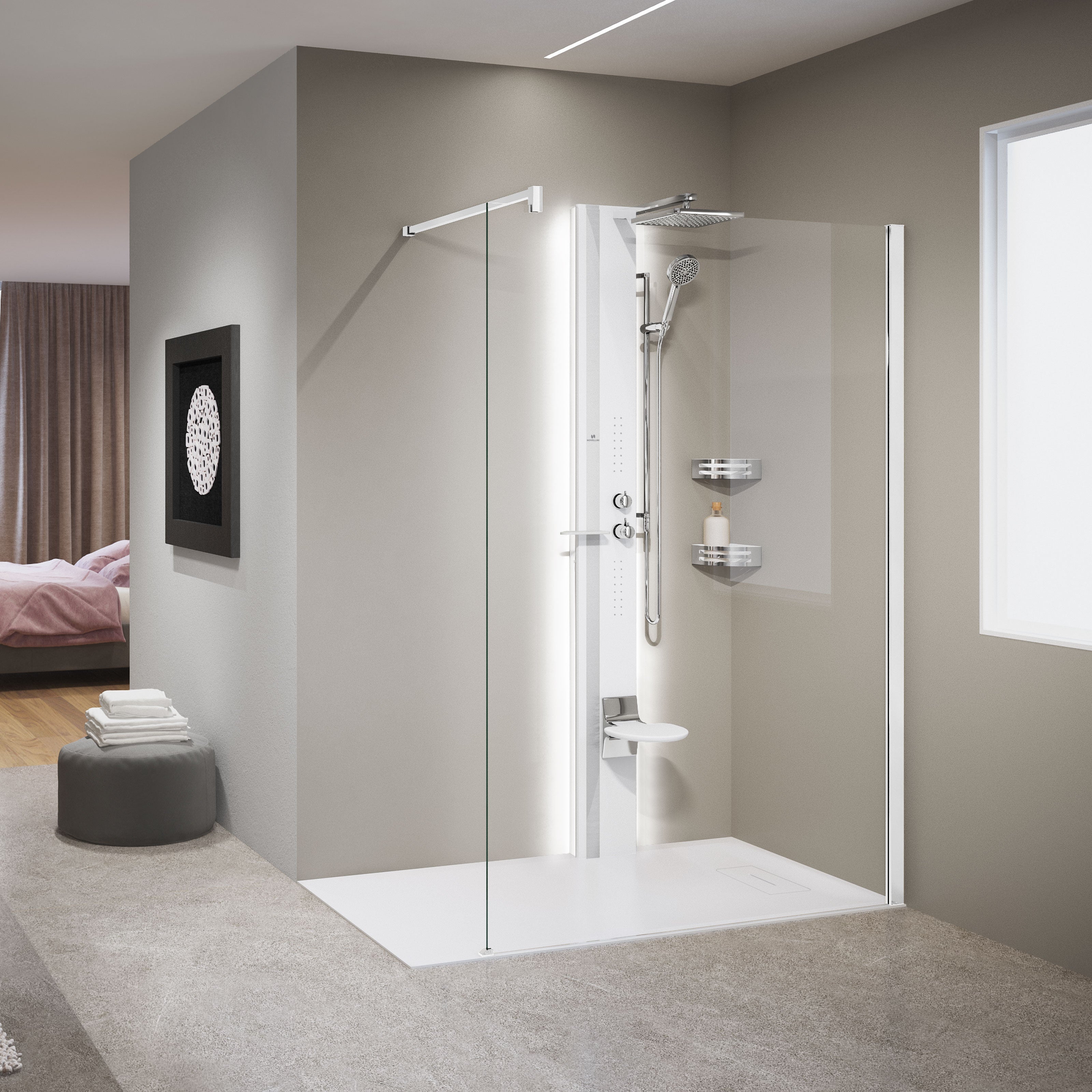 Colonne de douche thermostatique avec hydromassage novellini line 1 215 cm - Clicktofournisseur.com