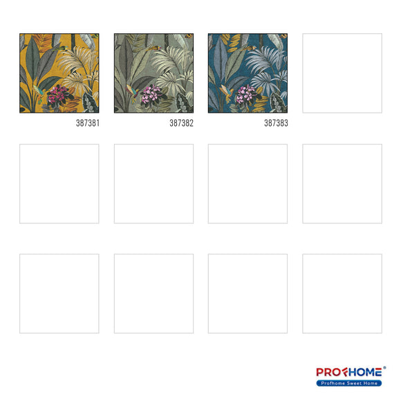 Papier peint moitf d'oiseaux Profhome 387382-GU papier peint non-tissé lisee sans texture lisse avec des colibris mat vert rose jaune turquoise 5,33 m2