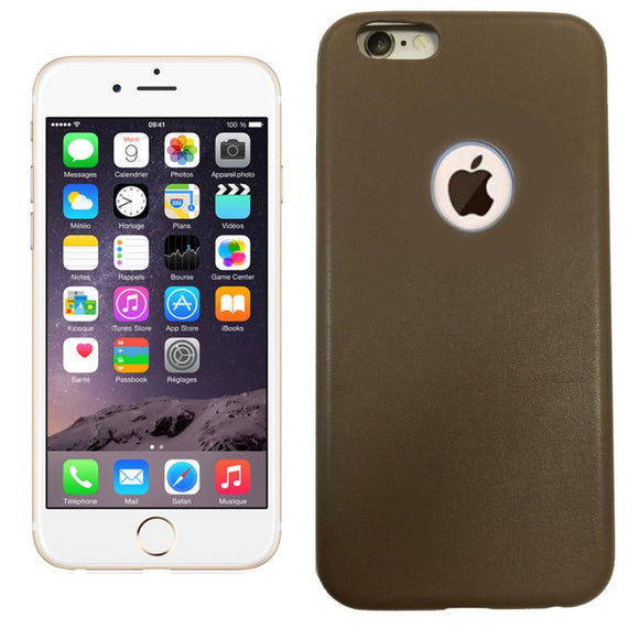 Coque arrière de protection en simili cuir coloris marron pour apple iphone 6 - Clicktofournisseur.com