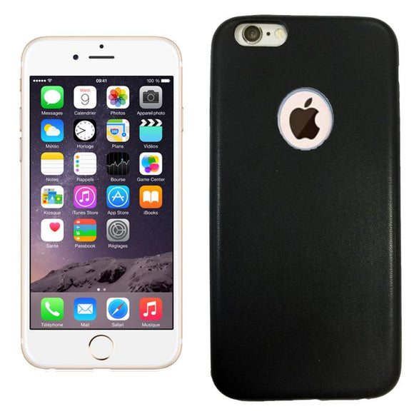 Coque arrière de protection en simili cuir coloris noir pour apple iphone 6s - Clicktofournisseur.com
