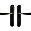2 poignées de porte sur plaque CLEO, Verrou de condamnation pour salle de bain/WC, Finition bois noir, Entraxe standard 195 mm-9