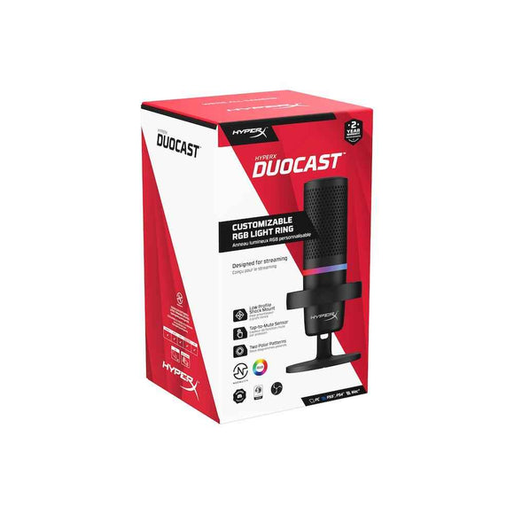 Microphone HyperX DuoCast USB-C, prise jack 3,5 mm, éclairage RVB, noir