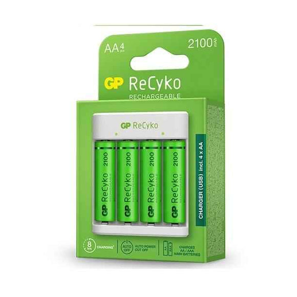 GP Battery Charger B411 with 4x AAA Rechargable batteries, 2100 mAh, 1.2V, White EU
