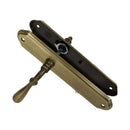 2 poignées de porte sur plaque CARINA, Sans trou pour pièce à vivre, Finition laiton patiné, Entraxe stand 195 mm