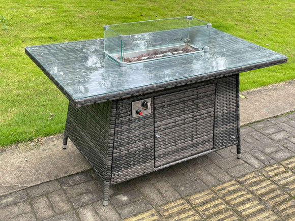 Fimous Outdoor Rotin Garden Corner Furniture Gas Firepit Table Chauffage À Gaz Set Table D'appoint Petit Gris Foncé 11 Places