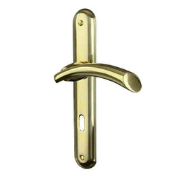2 poignées de porte sur plaque TAMARA, Entrée de clé pour chambre, Finition laiton doré poli, Entraxe standard 195 mm