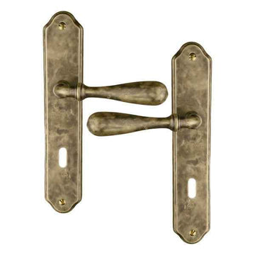 2 poignées de porte sur plaque CARINA, Entrée de clé pour chambre, Finition laiton antique, Entraxe standard 195 mm