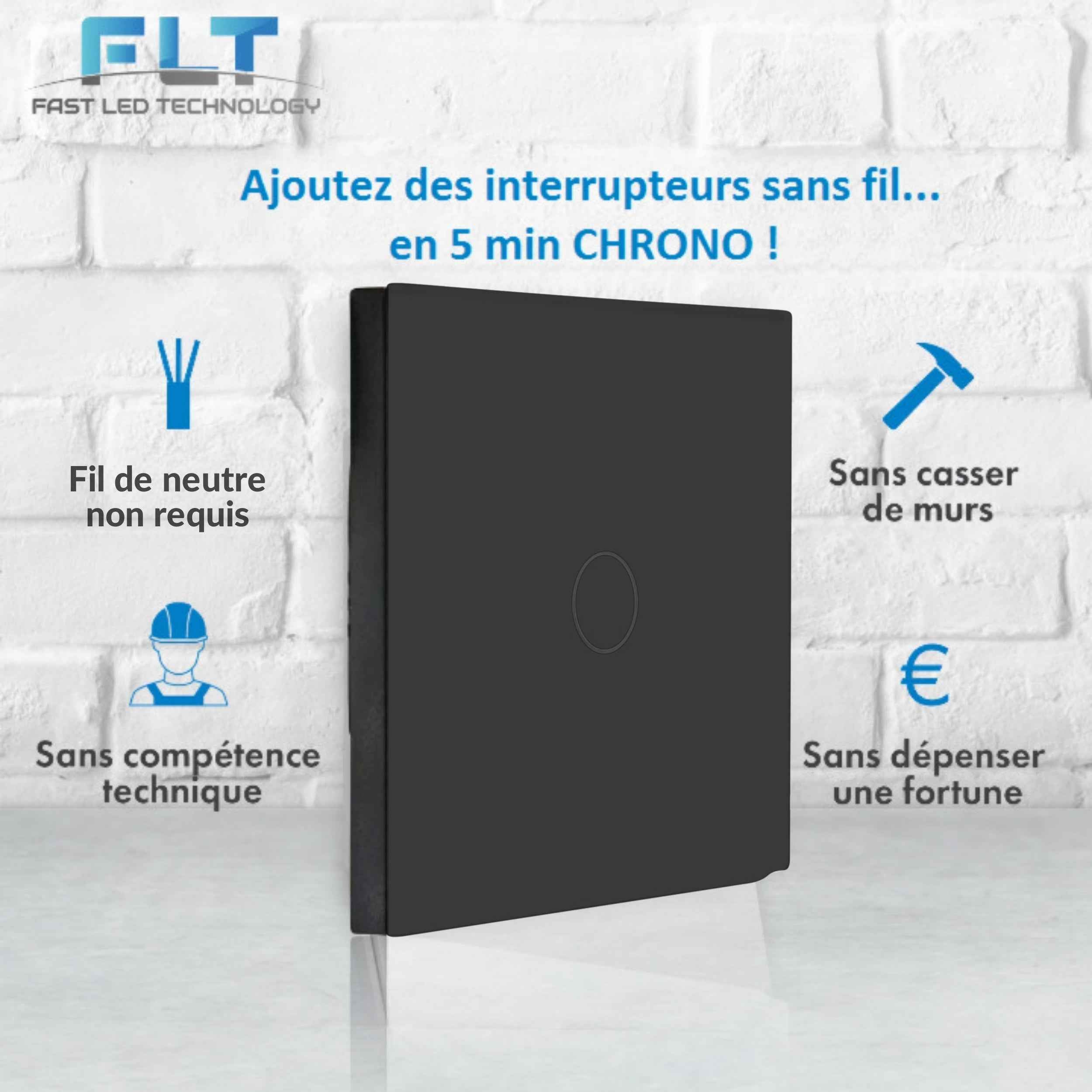 Kit interrupteur sans fil tactile sans neutre requis – ELEGANCE41-BLACK