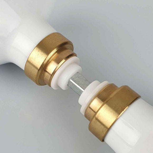 2 boutons de porte style Classique Chic en Porcelaine blanc avec Embase dorée, Carré 6 et 7 mm, modèle OLIVE