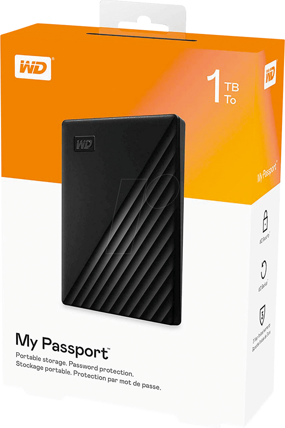 WD My Passport 1TB portable HDD USB 3.0 USB 2.0 compatible Black Retail