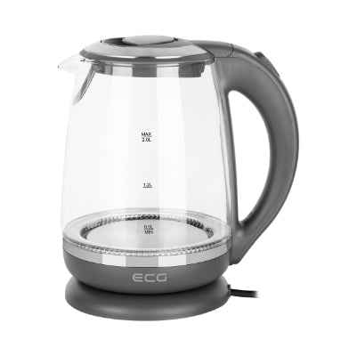 Bouilloire électrique ECG RK 2020 Gris Verre, 2 L, Base 360° avec rangement pour cordon d'alimentation, Rétroéclairage bleu, 1850-2200 W