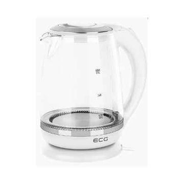 Bouilloire électrique ECG RK 2020 en verre blanc, 2 L, base 360° avec rangement pour cordon d'alimentation, rétroéclairage bleu, 1850-2200 W
