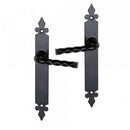 2 poignées de porte sur plaque NANTUA, Sans trou pour pièce à vivre, Finition aluminium noir, Entraxe standard 195 mm
