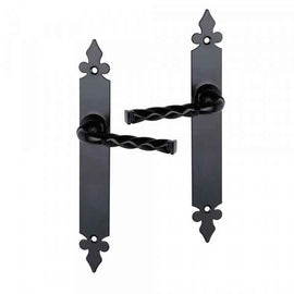 2 poignées de porte sur plaque NANTUA, Sans trou pour pièce à vivre, Finition aluminium noir, Entraxe standard 195 mm