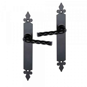 2 poignées de porte sur plaque NANTUA, Sans trou pour pièce à vivre, Finition aluminium noir, Entraxe standard 195 mm