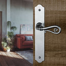 2 poignées de porte sur plaque fine NOBLE, Sans trou pour pièce à vivre, Finition fer patiné gris, Entraxe standard 195 mm