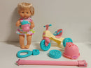 Ecost Customer Return Nenuco and Her Tricycle Baby Doll with Cute Dress, Pink Tricycle with Basket,
