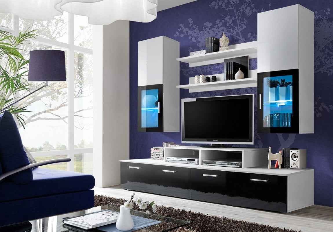 Ensemble meuble tv crystal noir et blanc de haute brillance - Clicktofournisseur.com
