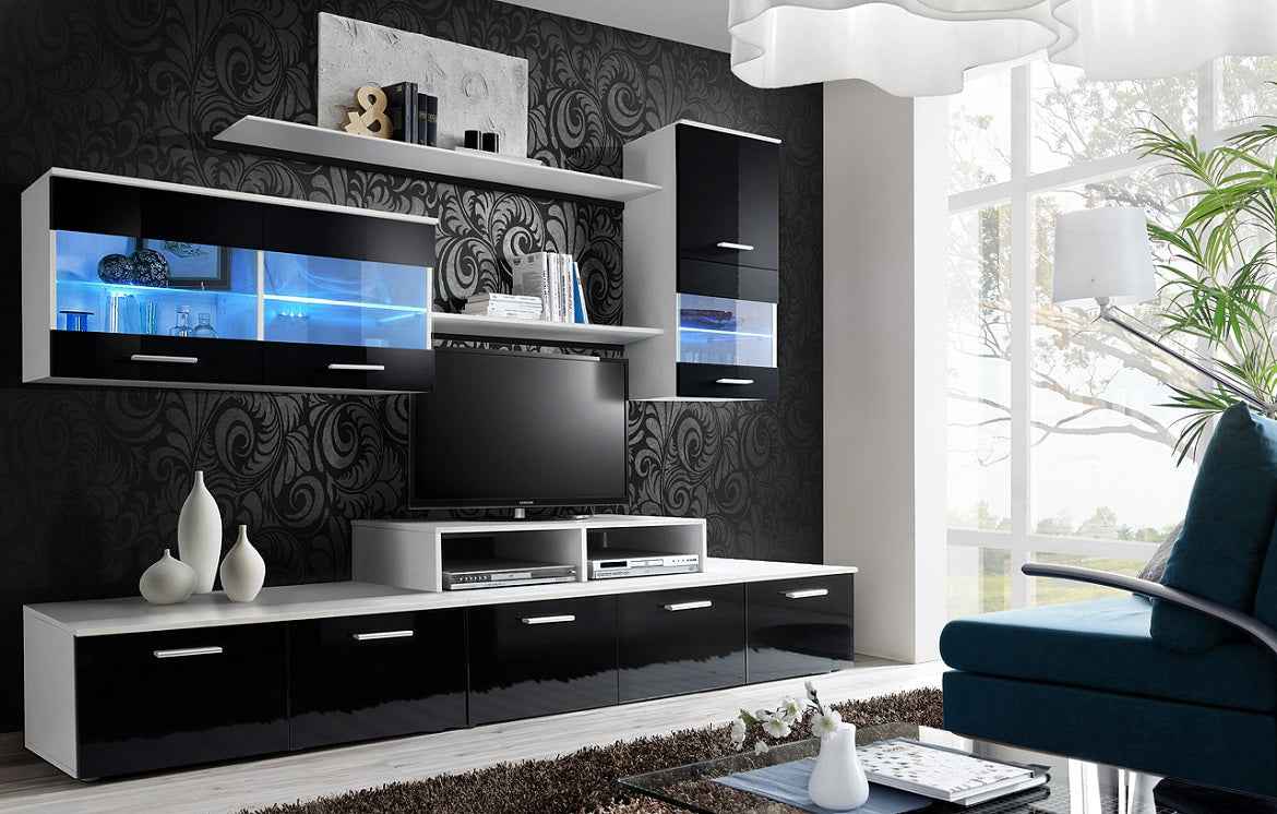Ensemble meuble tv eclipse noir et prune de haute brillance - Clicktofournisseur.com