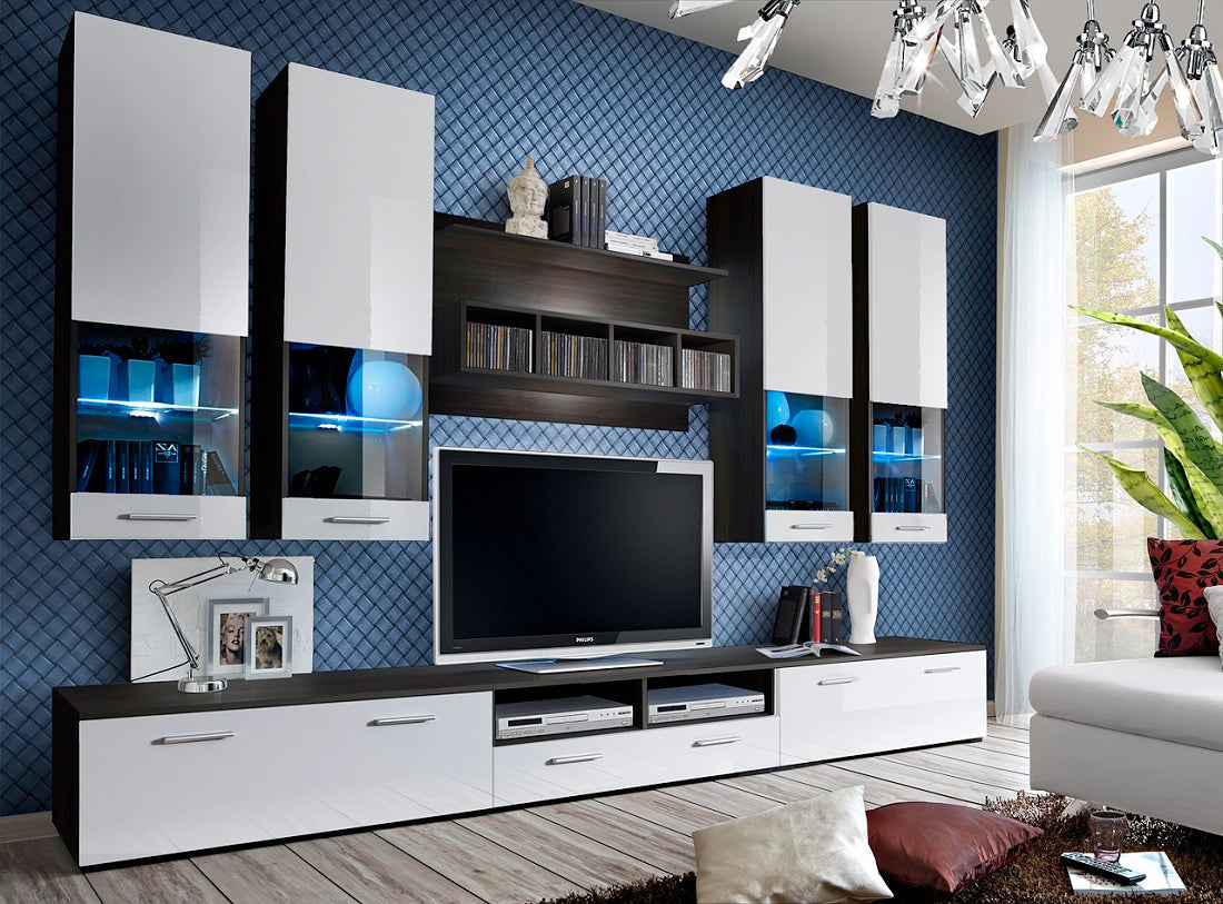 Ensemble meuble TV LOGA noir de haute brillance avec LED clicktofournisseur.com