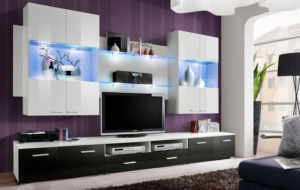 Ensemble meuble TV LOGA noir et blanc avec LED clicktofournisseur.com