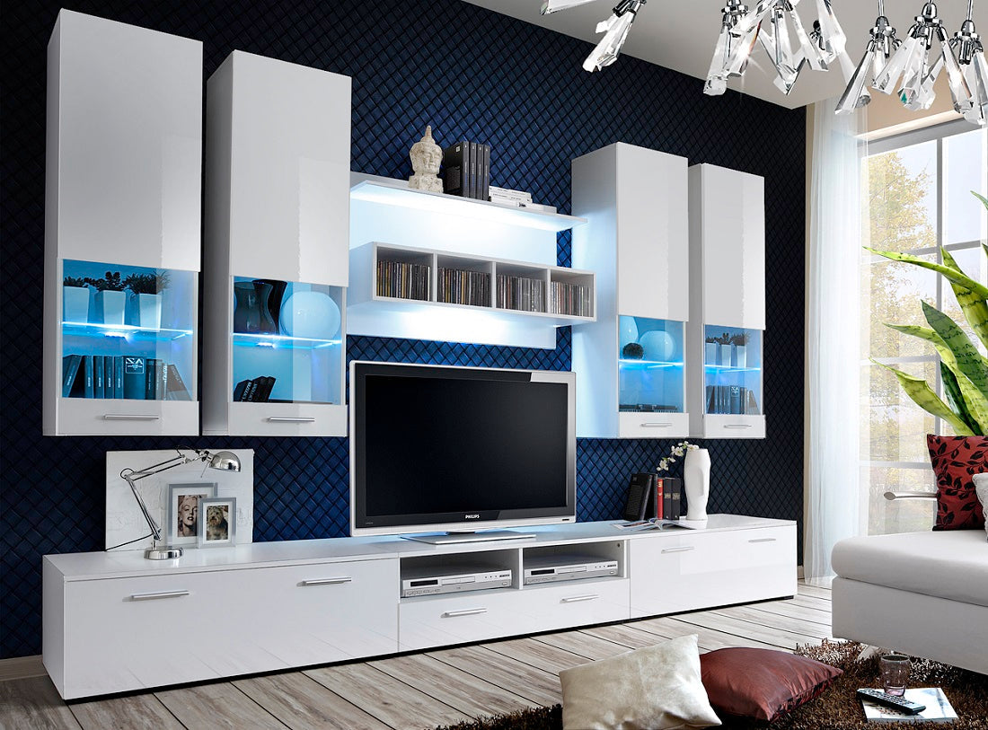 Ensemble meuble TV LOGA noir et blanc de haute brillance avec LED clicktofournisseur.com