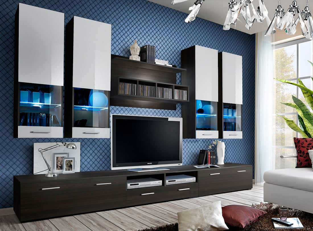 Ensemble meuble TV MINI blanc de haute brillance avec LED clicktofournisseur.com