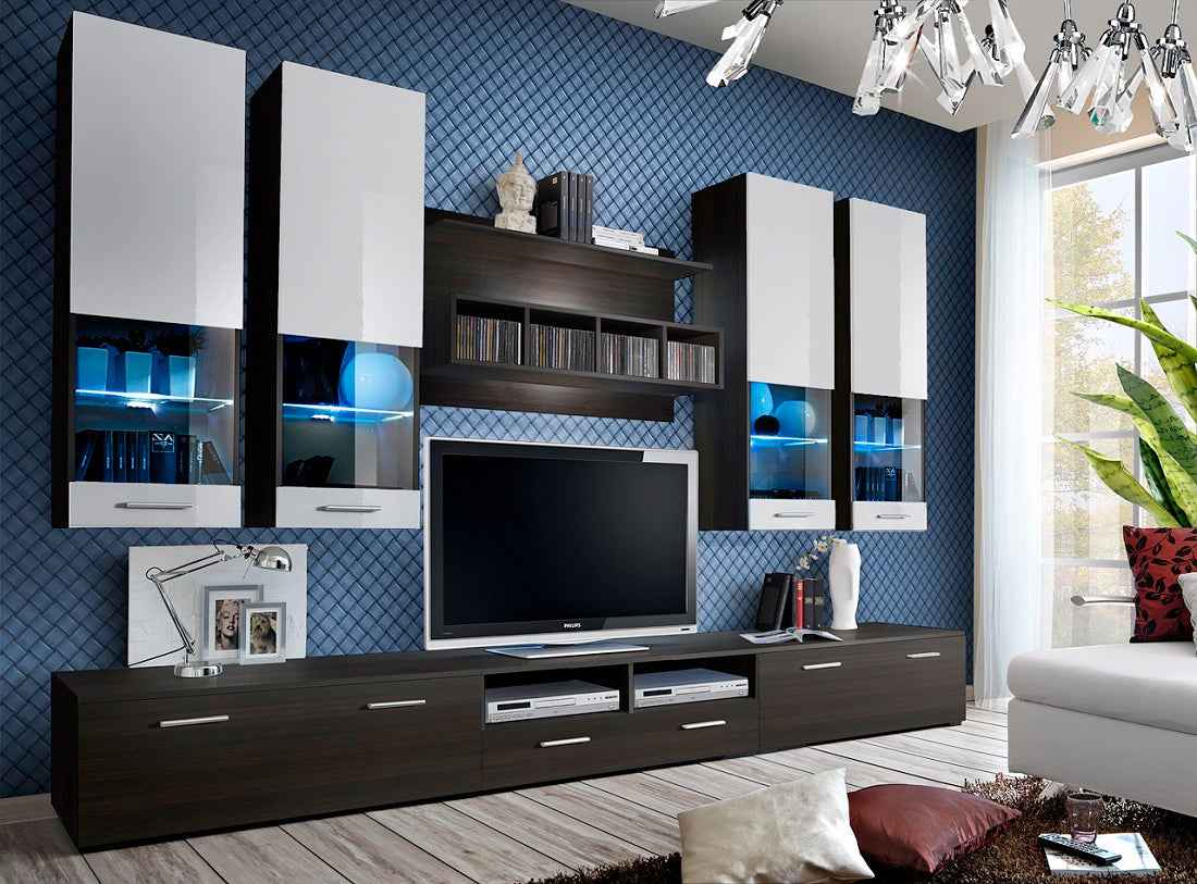 Ensemble meuble tv mini blanc de haute brillance avec led - Clicktofournisseur.com
