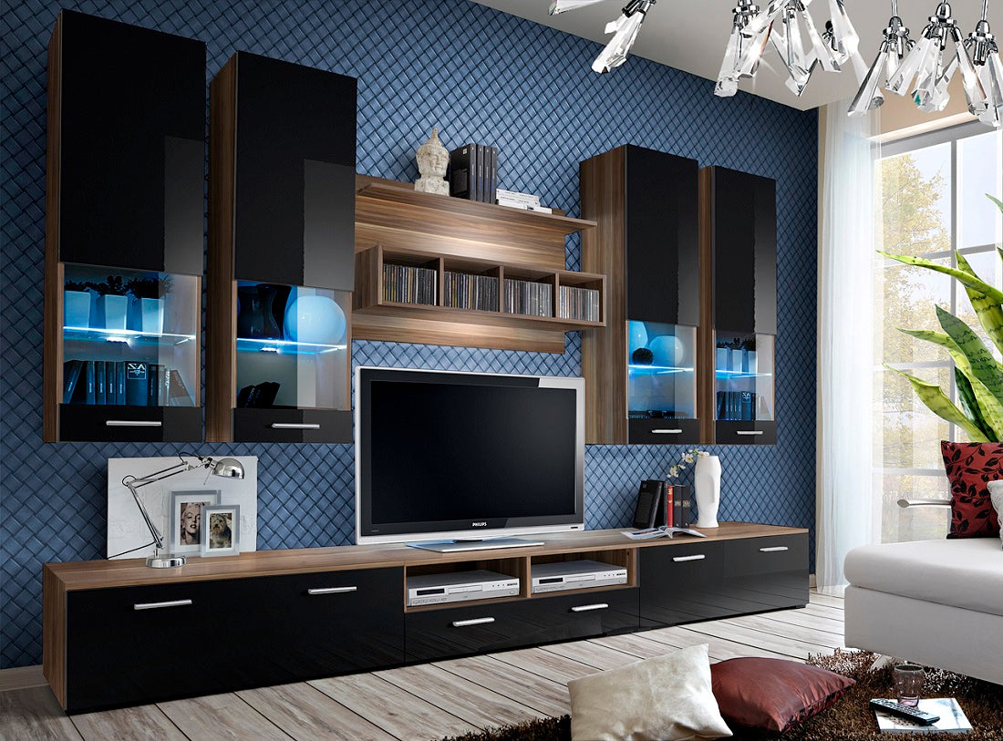 Ensemble meuble TV MINI noir de haute brillance avec LED clicktofournisseur.com
