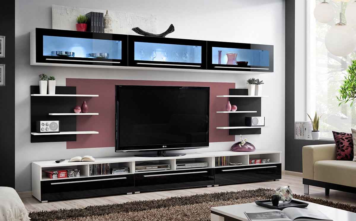 Ensemble meuble tv tower blanc de haute brillance avec led - Clicktofournisseur.com