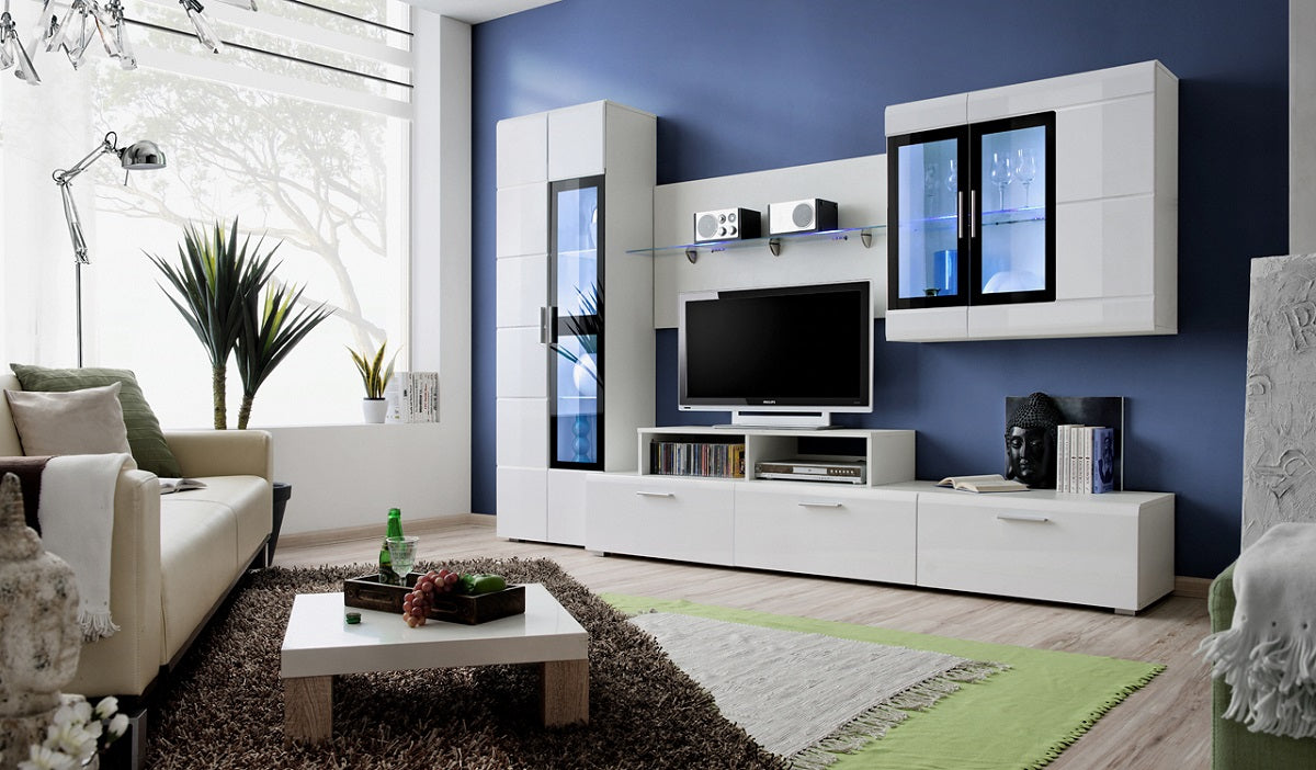 Ensemble meuble TV mural ITALIA noir et blanc de haute brillance clicktofournisseur.com
