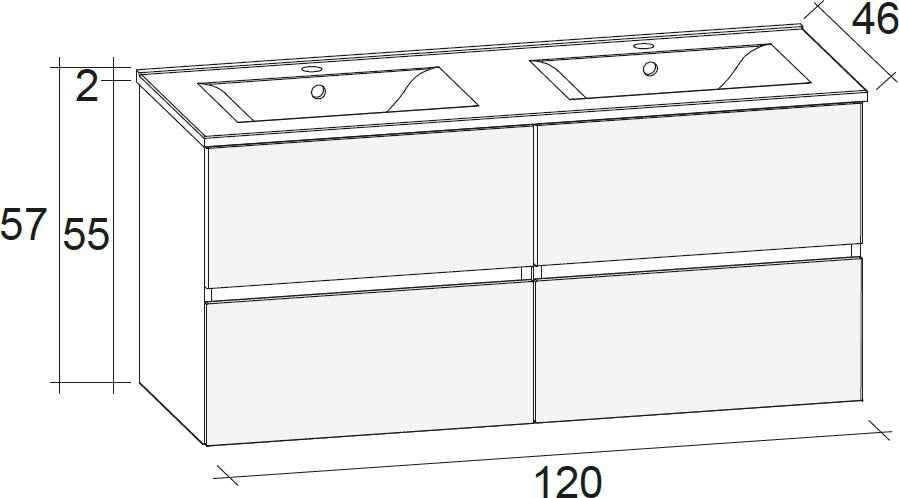 Ensemble meuble & lavabo riho cambio comodo set 23 en bois laqué satiné mat 120x46x h 57 cm - Clicktofournisseur.com