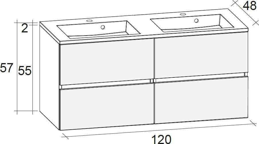 Ensemble meuble & lavabo RIHO CAMBIO SENTITO SET 23 en laqué satiné mat 120x48x H 57 cm clicktofournisseur.com