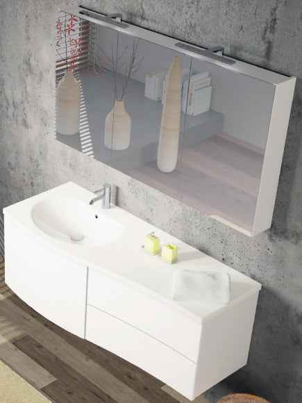 Ensemble meuble & lavabo riho celano set 01 en bois laqué satiné mat 130x48 h 48 cm - Clicktofournisseur.com