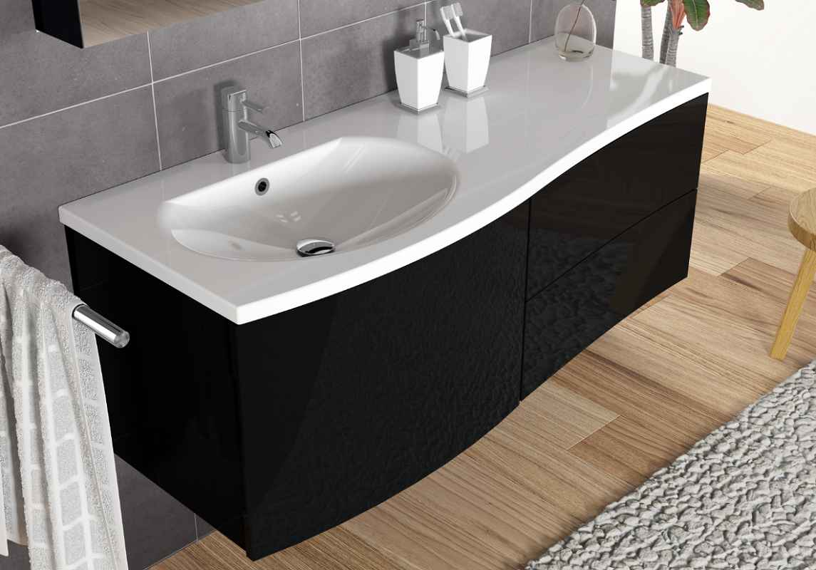 Ensemble meuble & lavabo riho celano set 01 en bois laqué satiné mat 130x48 h 48 cm - Clicktofournisseur.com