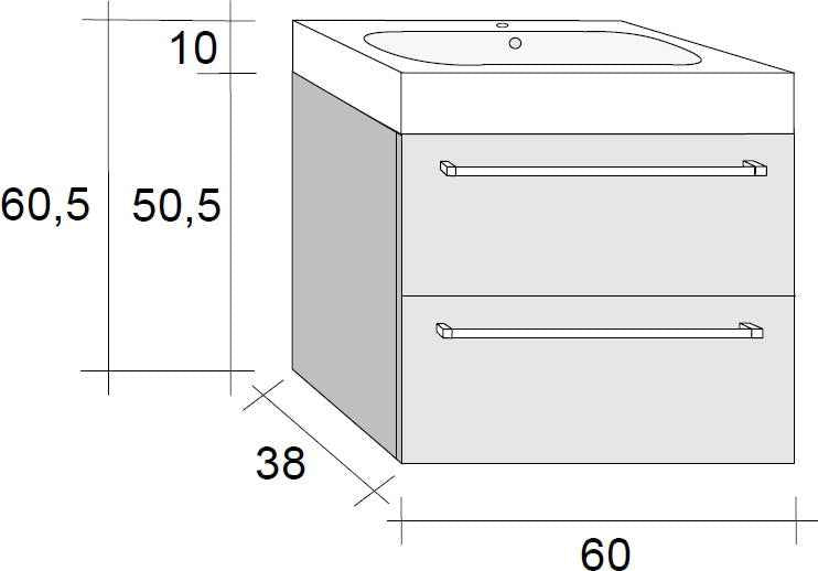 Ensemble meuble & lavabo riho slimline set 60 en acrylique brillant 60x38 h 605 cm - Clicktofournisseur.com