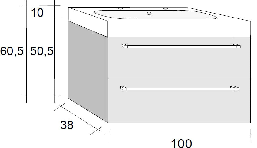 Ensemble meuble & lavabo RIHO SLIMLINE SET 72 en acrylique brillant 100x38 H 60,5 cm clicktofournisseur.com