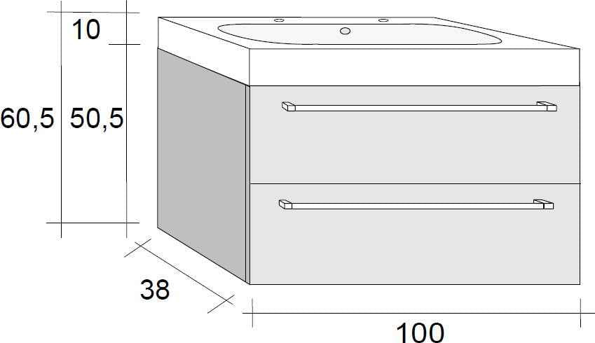 Ensemble meuble & lavabo RIHO SLIMLINE SET 72 en bois stratifié 100x38 H 60,5 cm clicktofournisseur.com