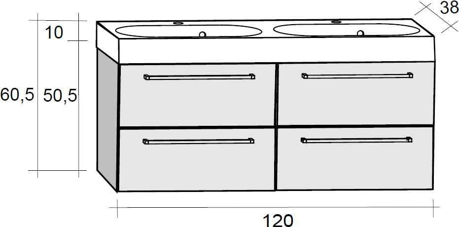 Ensemble meuble & lavabo RIHO SLIMLINE SET 75 en acrylique brillant 120x38 H 60,5 cm clicktofournisseur.com