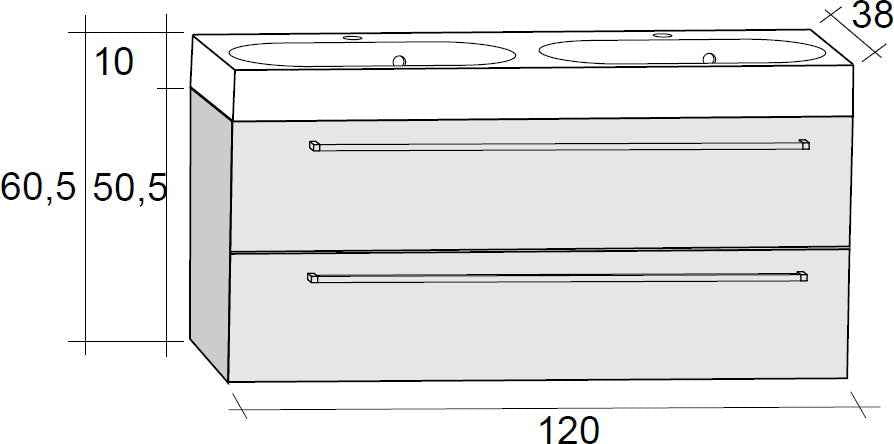 Ensemble meuble & lavabo RIHO SLIMLINE SET 77 en acrylique brillant 120x38 H 60,5 cm clicktofournisseur.com