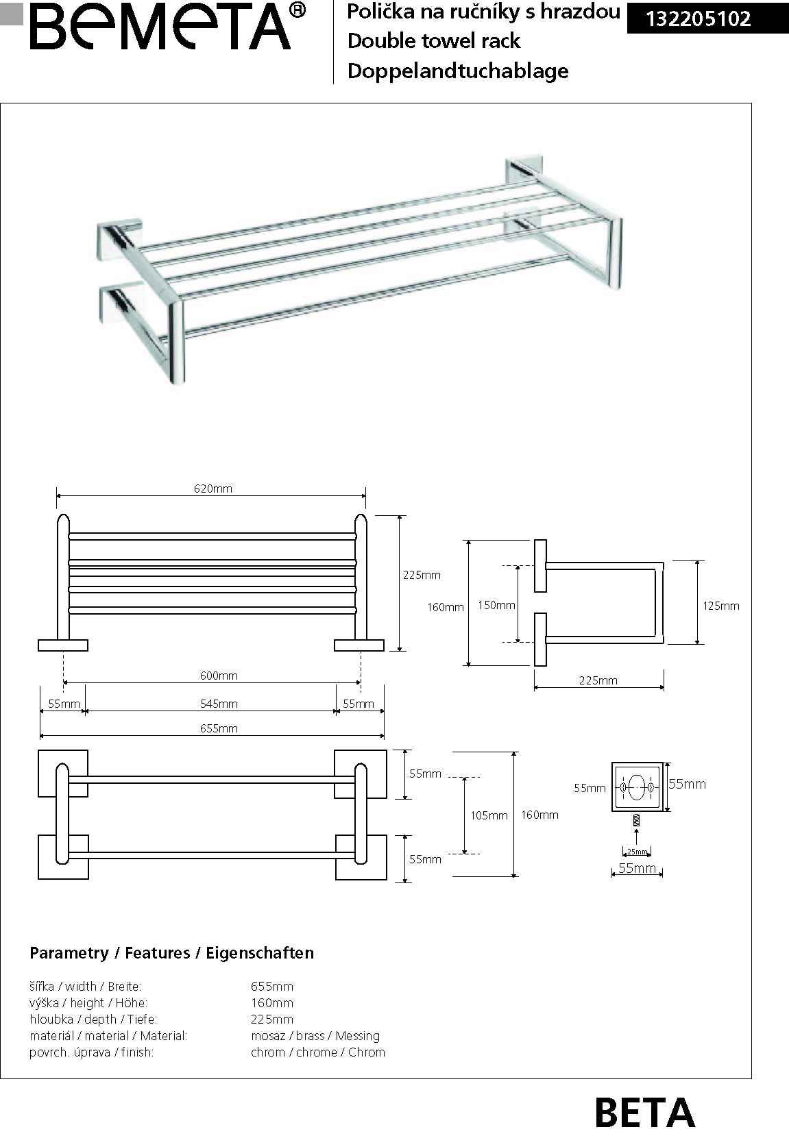 Etagère rack porte-serviette en chrome 655cmx 16cm x 225cm - Clicktofournisseur.com