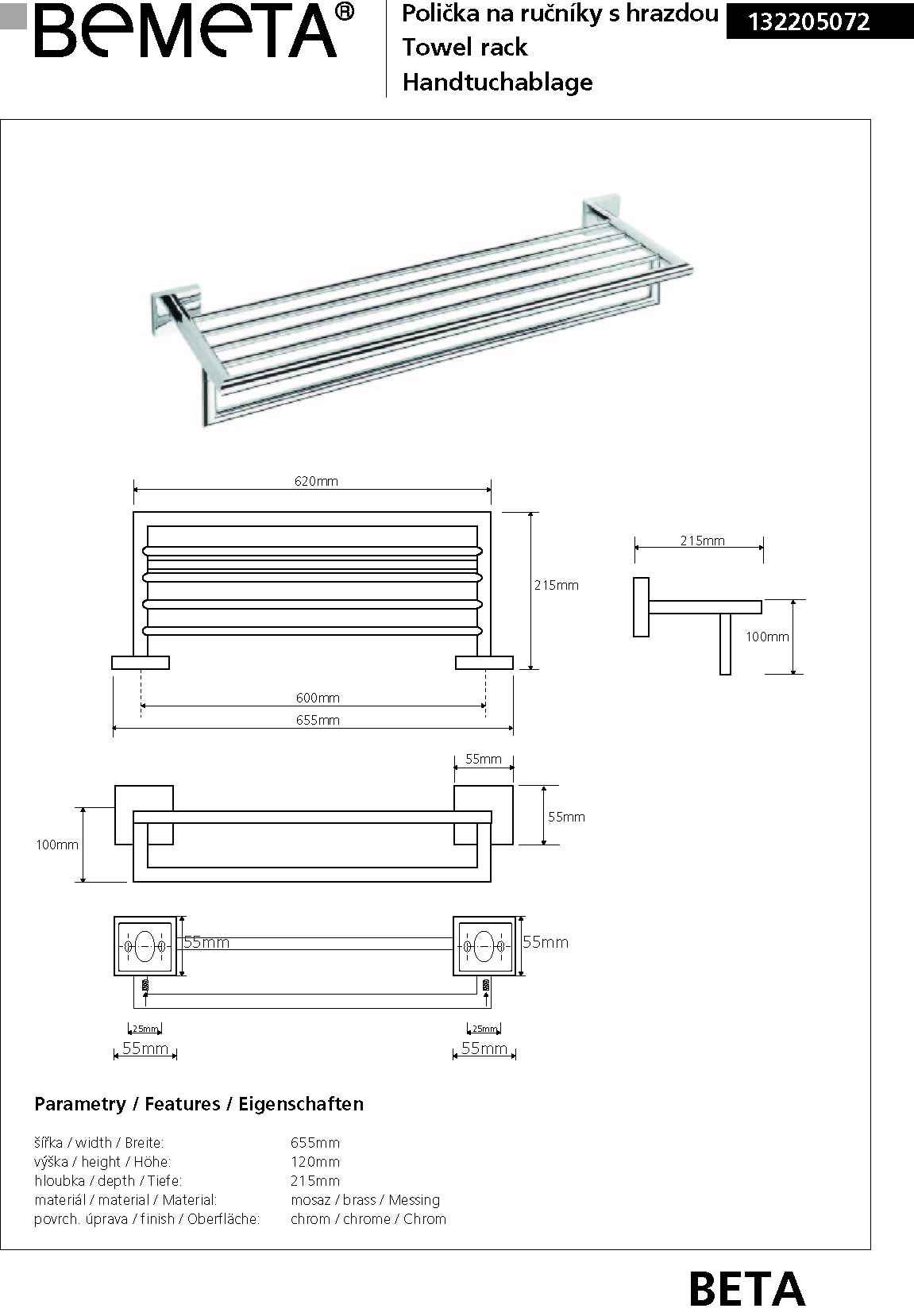 Etagère, Rack porte-serviette en chrome BETA 65,5cmx 21,5cmx55cm clicktofournisseur.com