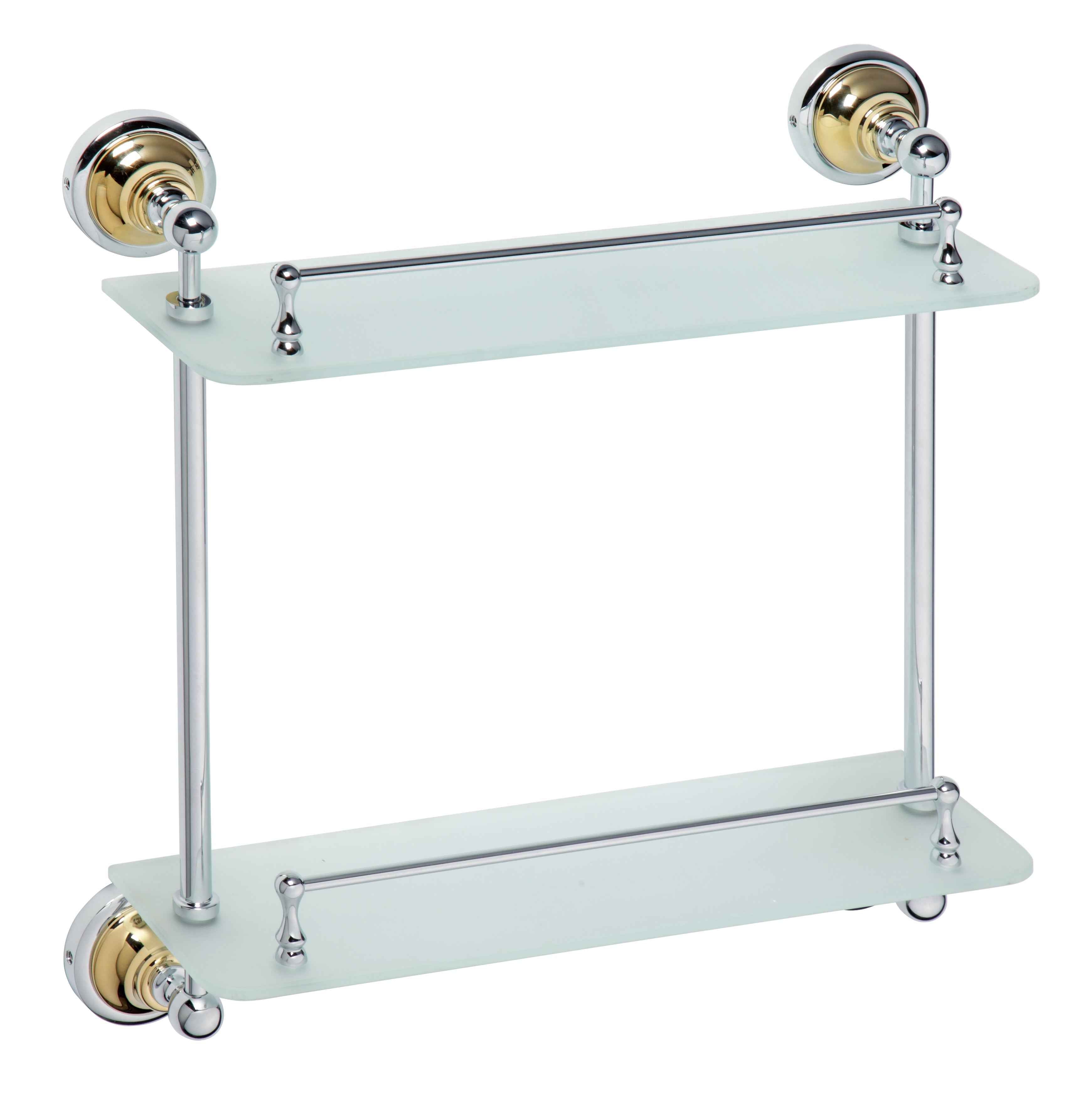 Etagère tablette en verre double retro en chrome-or 40x42x12 cm - Clicktofournisseur.com