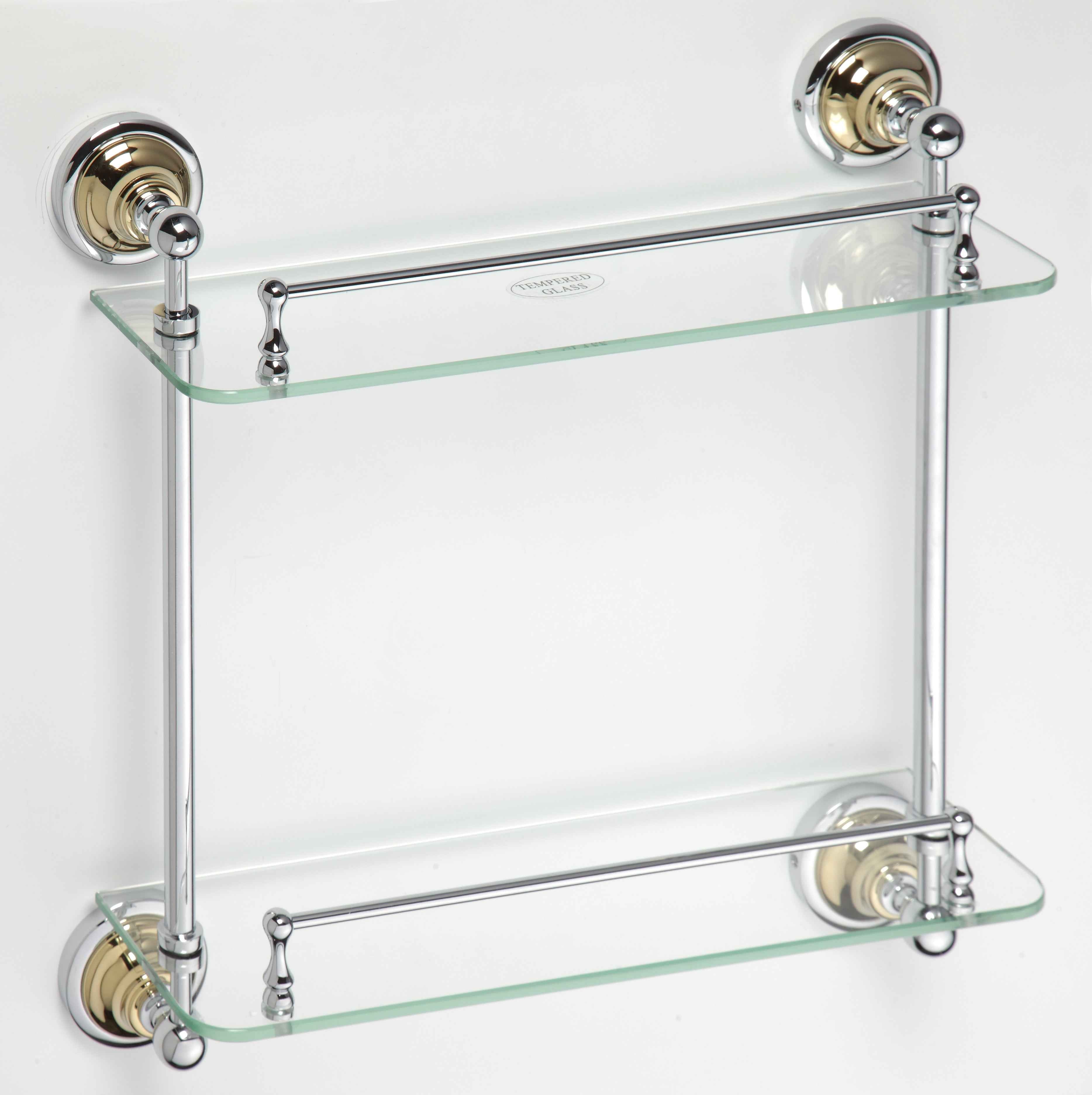 Etagère tablette en verre double retro en chrome-or 40x42x12 cm - Clicktofournisseur.com